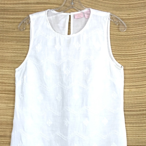 St Tropez 100% Linen Embroidered Front Sleeveless Shift Dress White/Cream Size 6 - Picture 7 of 9